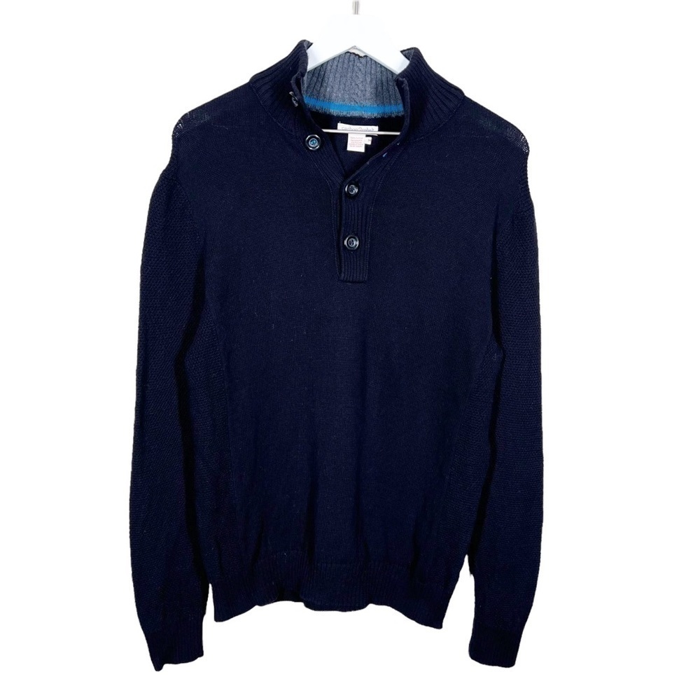 Carbon2cobalt Black Cotton Button Collared Long Sleeve Sweater Mens Size Medium